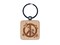 Contemporary Peace Sign With Flowers Engraved Wood Square Keychain Tag Charm